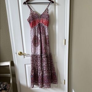 Japna Red and Pink Ruffled Tiered Maxi Dress